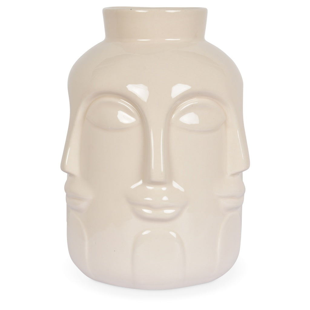 Vase Céramique Blanc Cassé Visage h 19 cm
