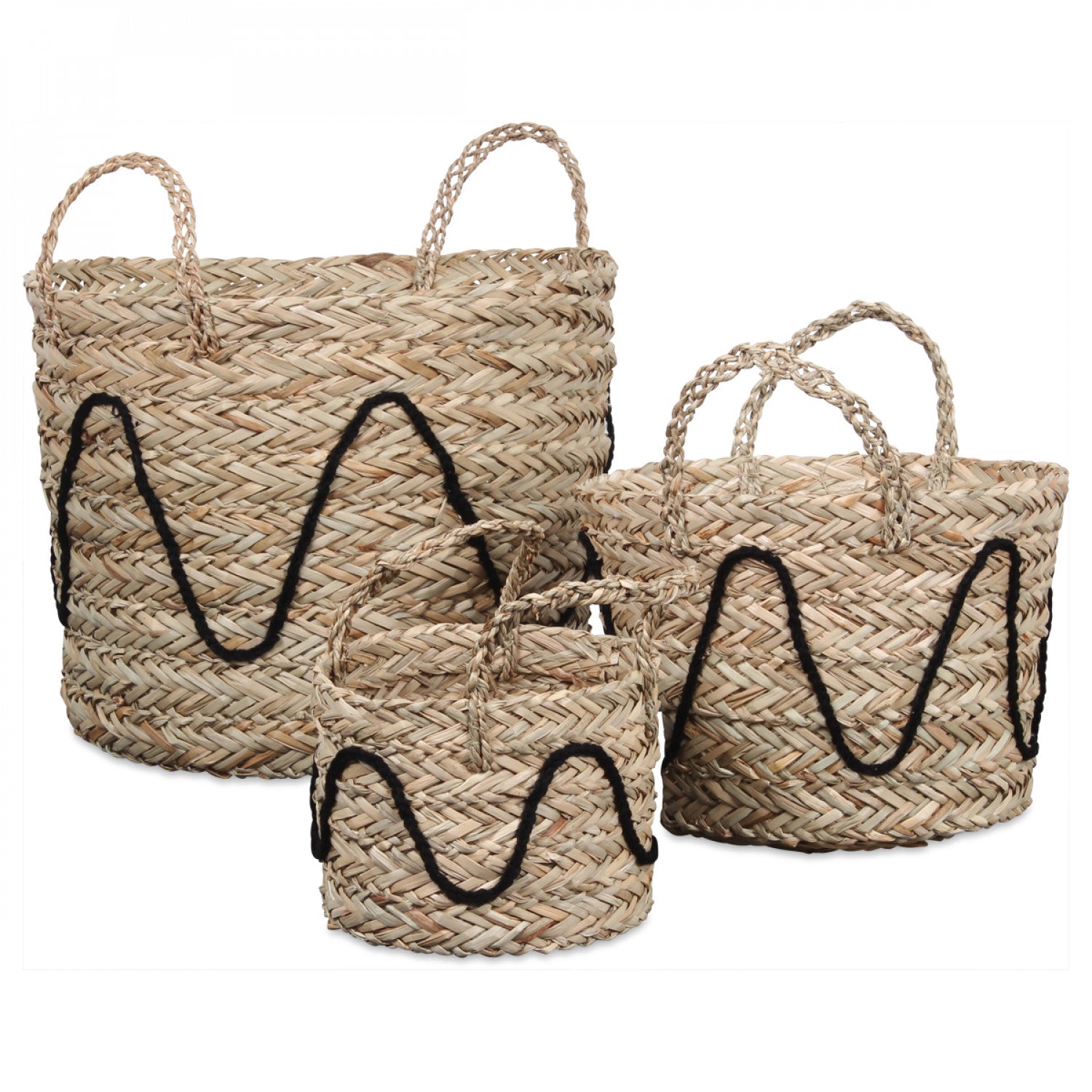 Panier Paille Naturel et Noir x3
