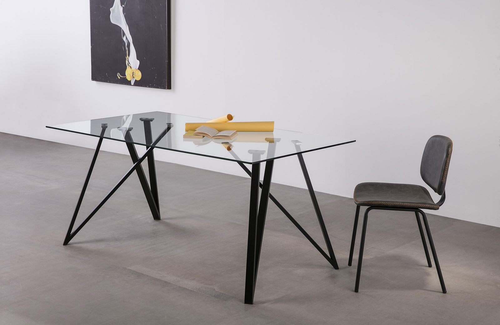 Table Verre et Métal Noir Rectangulaire 6 Personnes Gaia