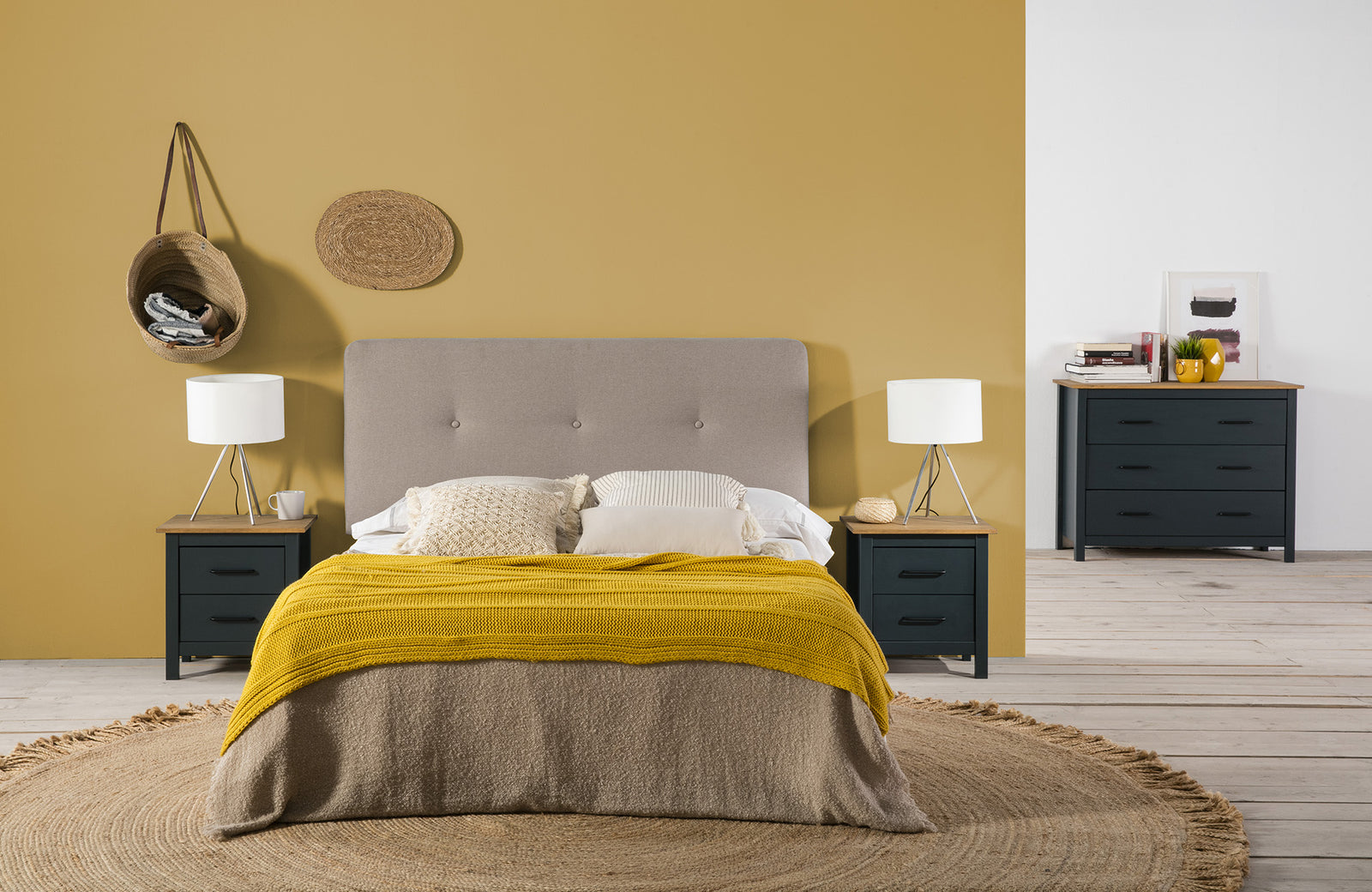 Table de Chevet Bois Bleu Gris Foncé Miranda