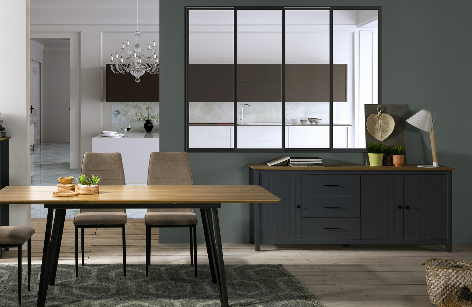 Buffet Bois Gris Anthracite Miranda