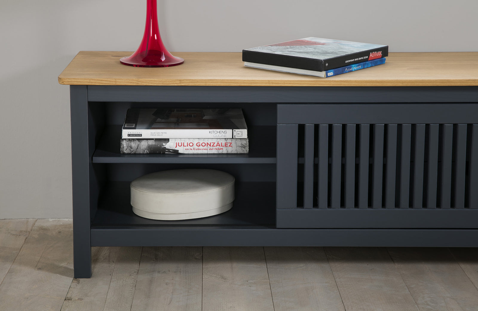 Meuble TV Bois Gris Anthracite Bruna