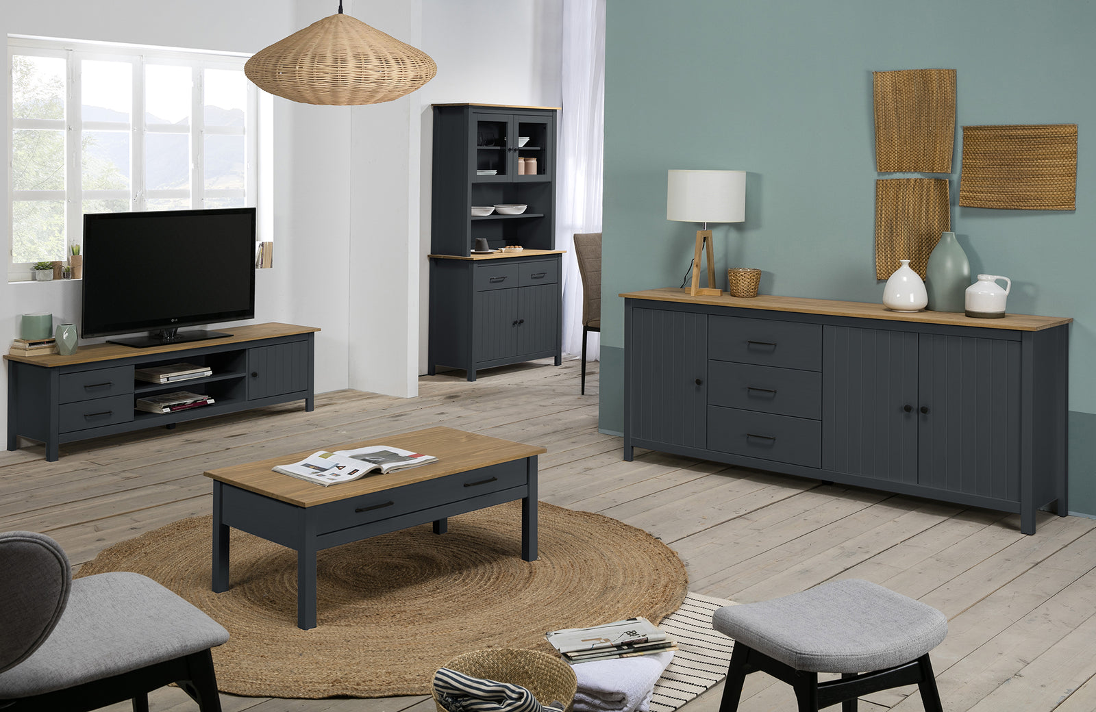 Vitrine Bois Gris Anthracite Miranda