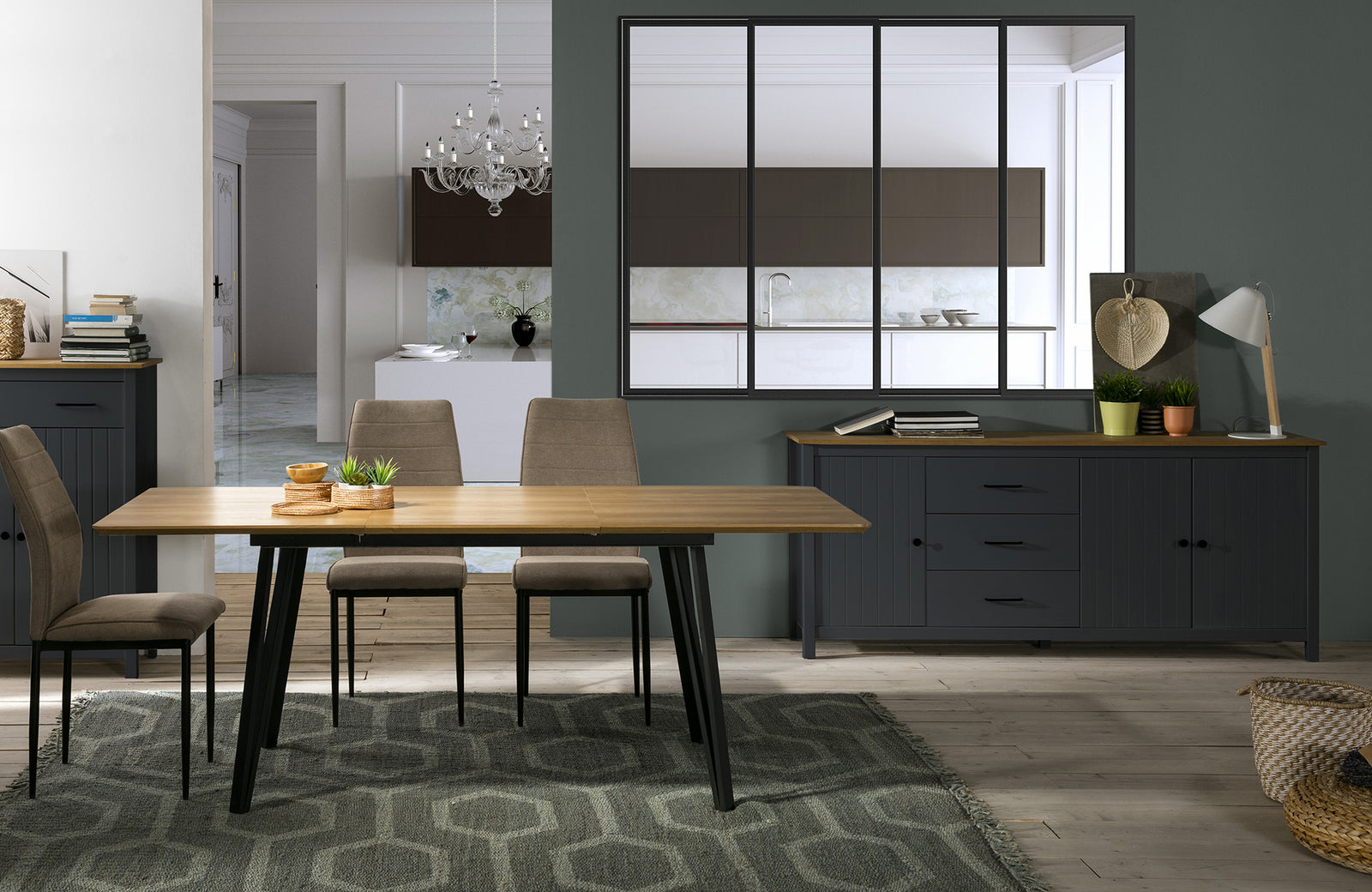 Buffet Bois Gris Anthracite 3 Portes Miranda