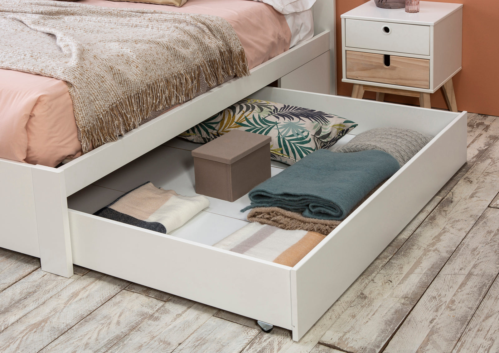 Lit à tiroir Bois Blanc 140x190 Gabi