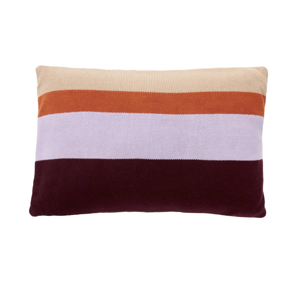 Coussin Tissu Mailles Rayures Bordeaux Violet Orange Beige 60x40