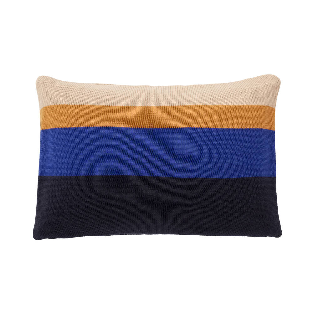 Coussin Tissu Mailles Rayures Bleu Orange Beige 60x40