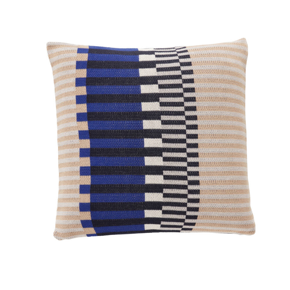 Coussin Bleu Beige Gris Blanc Motifs Coton 50x50