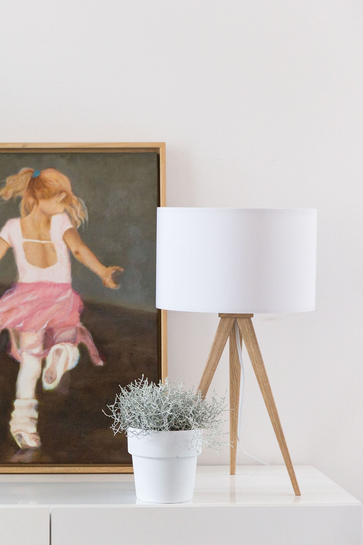 Lampe de table Bois et Blanc 28x28x51cm