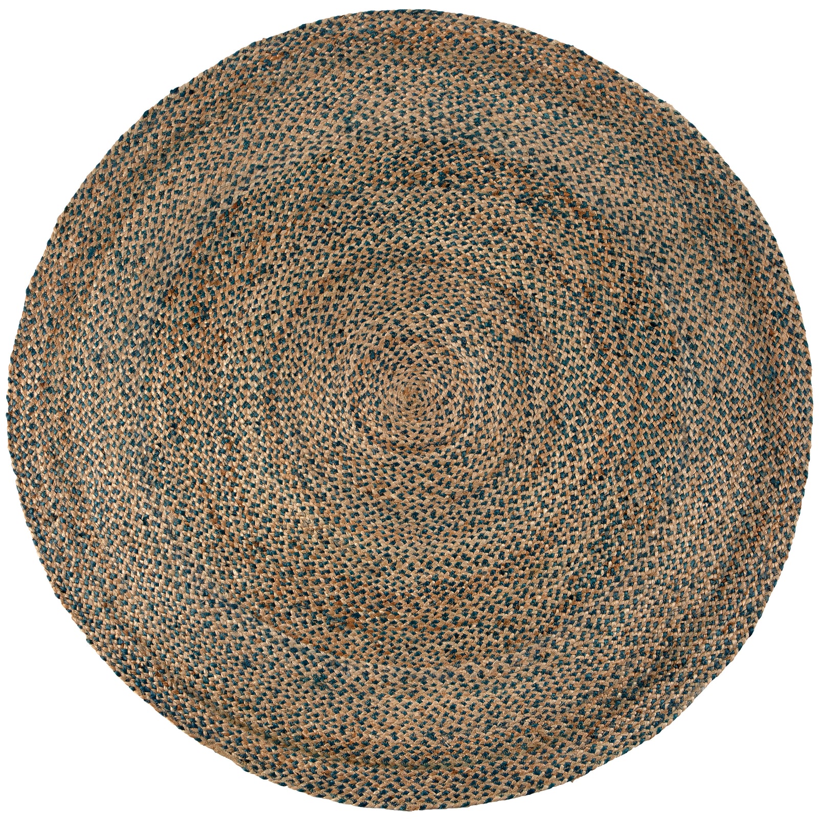 Tapis Rond Jute Naturel et Bleu Vert 160x160 Elliot