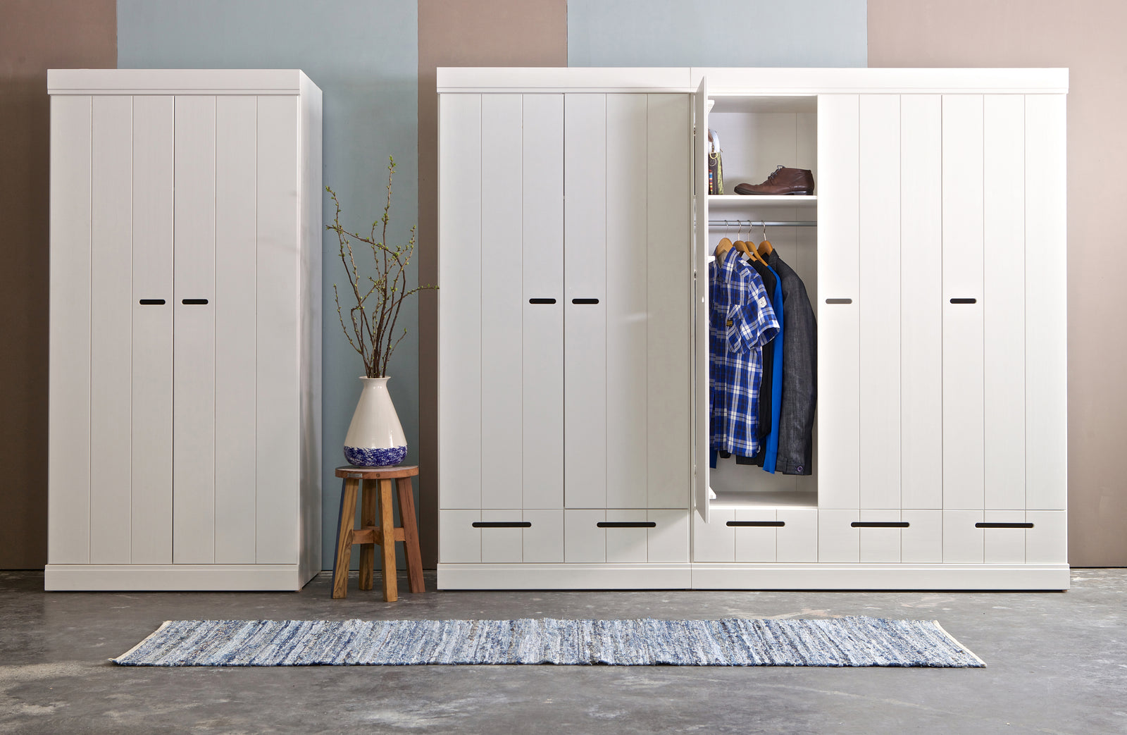 Armoire 2 Portes 2 Tiroirs Penderie Blanche Connect