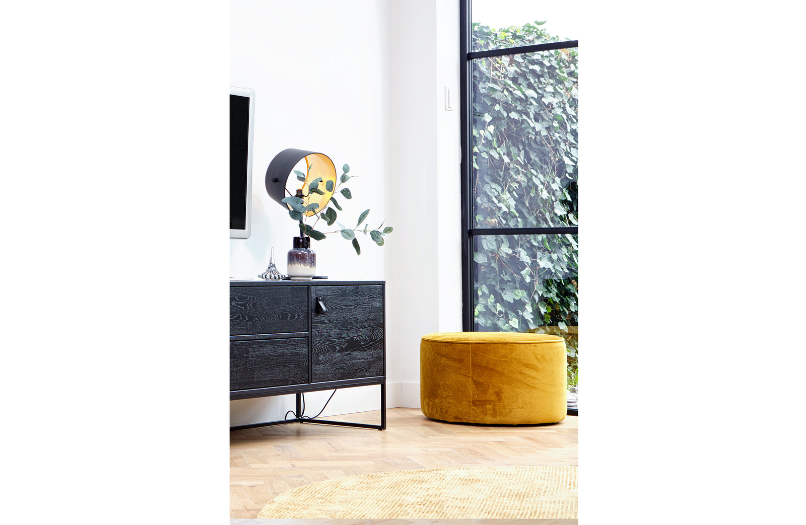 Pouf Rond Moyen Velours Jaune Sara