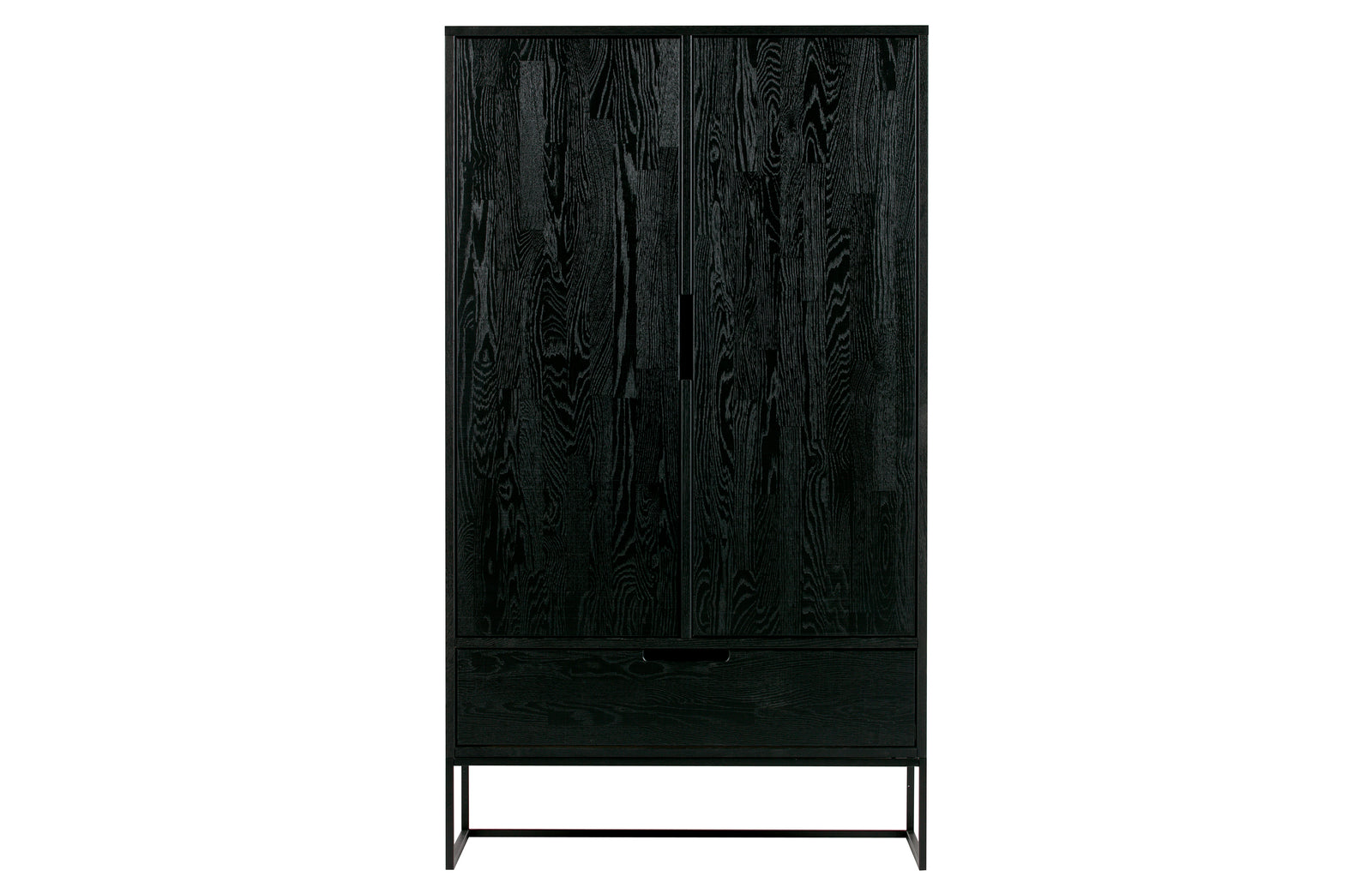 Armoire 2 Portes 1 Tiroir Etagères Bois Noir Silas