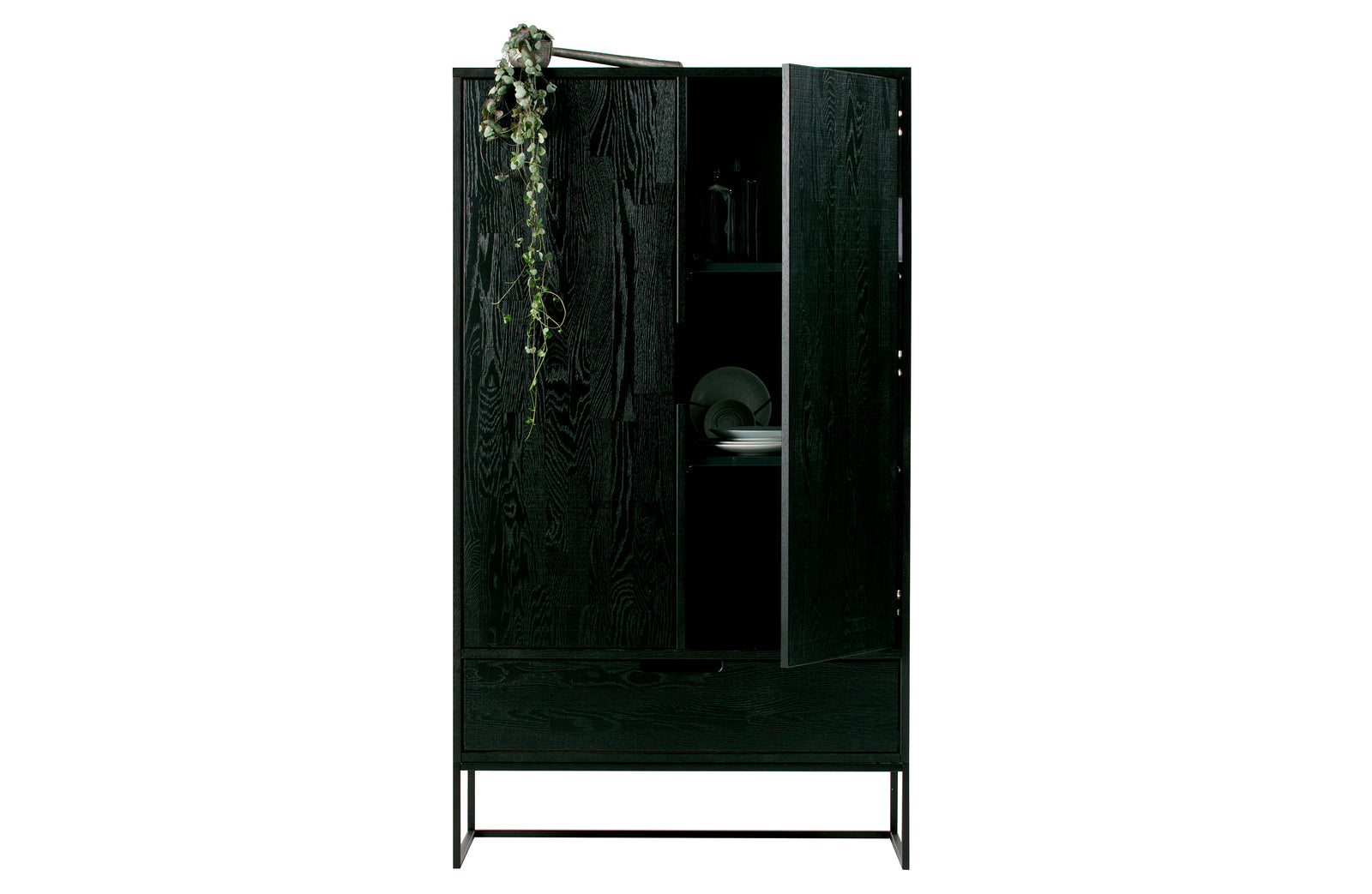 Armoire 2 Portes 1 Tiroir Etagères Bois Noir Silas