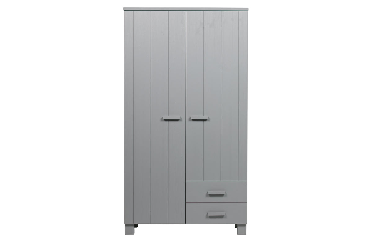 Armoire 2 Portes 2 Tiroirs Penderie Etagères Gris Clair Dennis