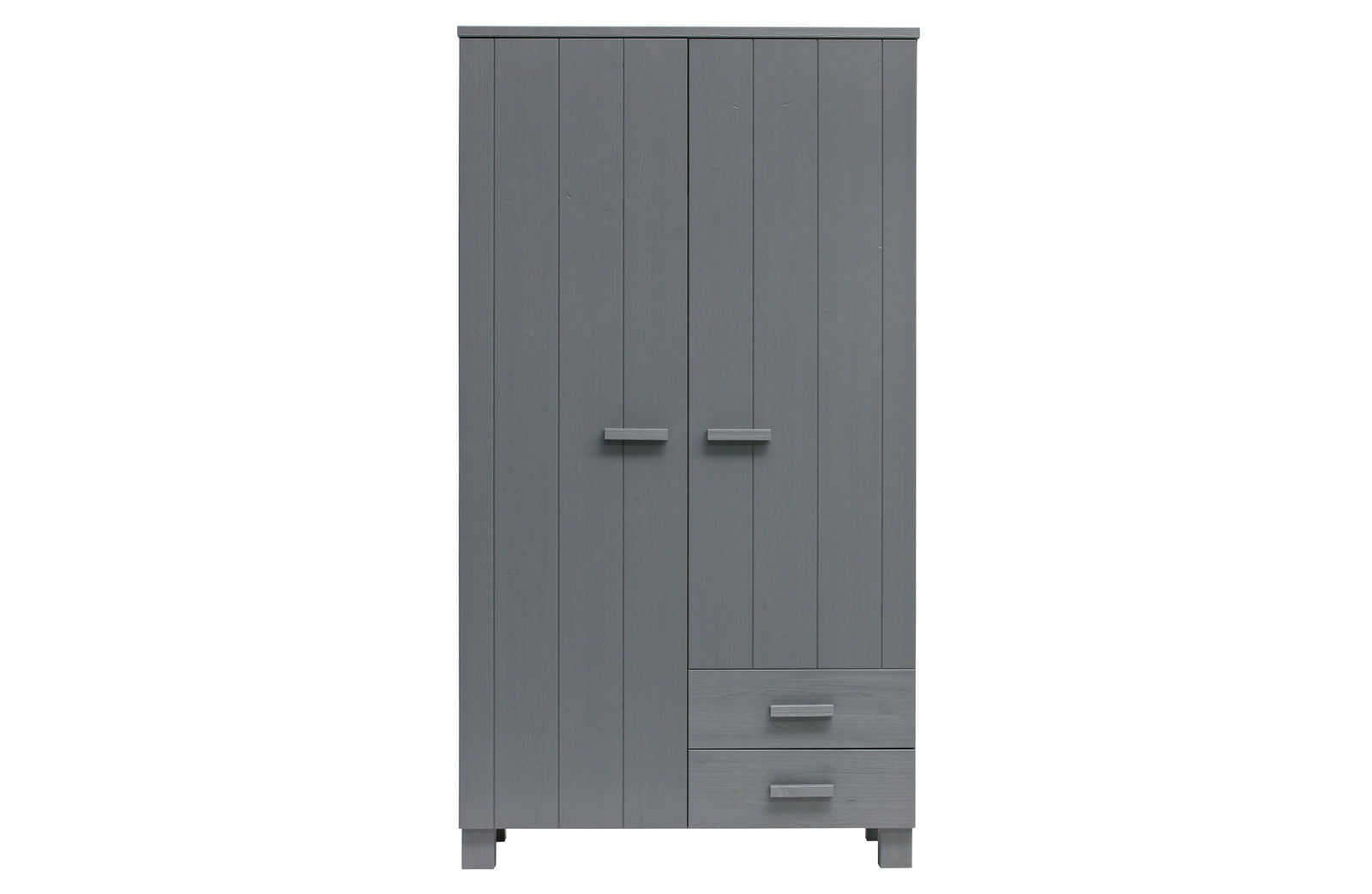 Armoire 2 Portes 2 Tiroirs Penderie Etagères Gris Anthracite Dennis