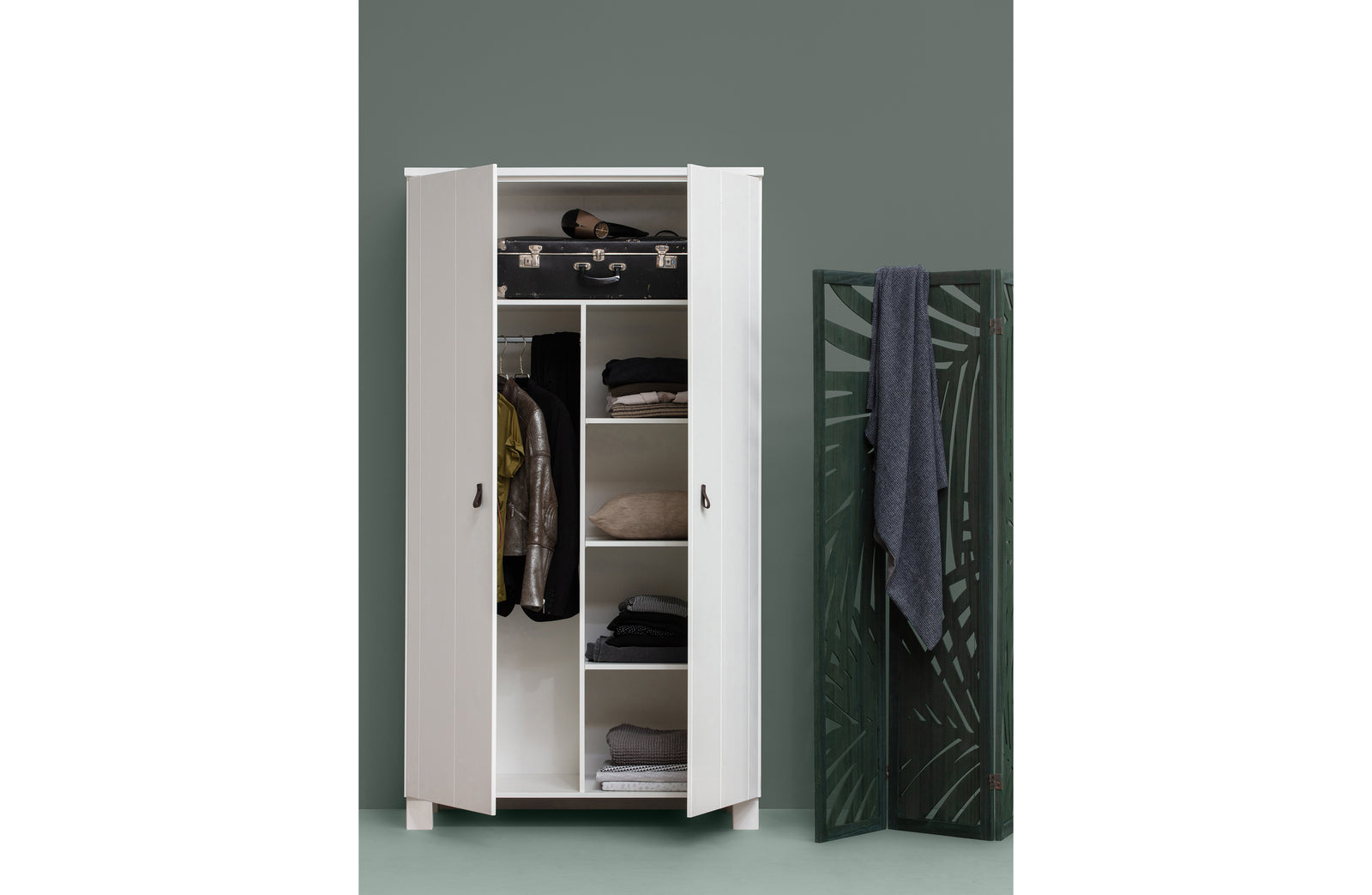 Armoire 2 Portes Penderie Etagères Blanc Ties