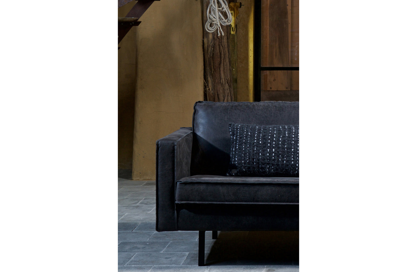 Canapé Angle 3 Places Cuir Noir Rodeo Méridienne à Droite