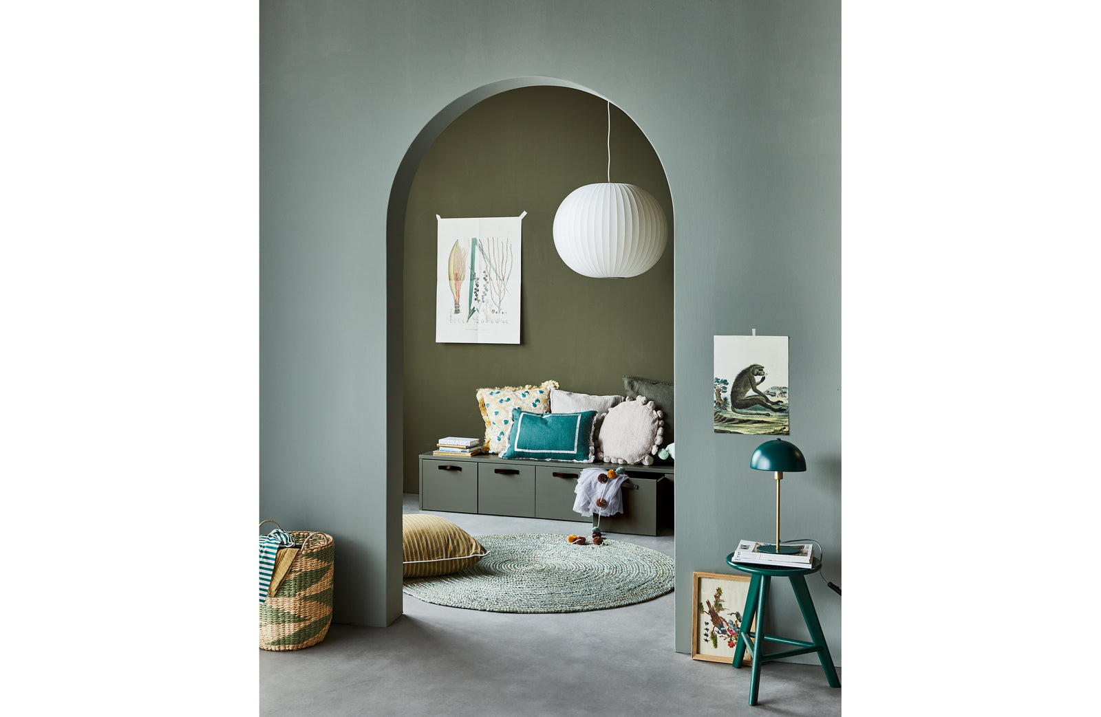 Banc Rangement Bois Gris Vert Stage