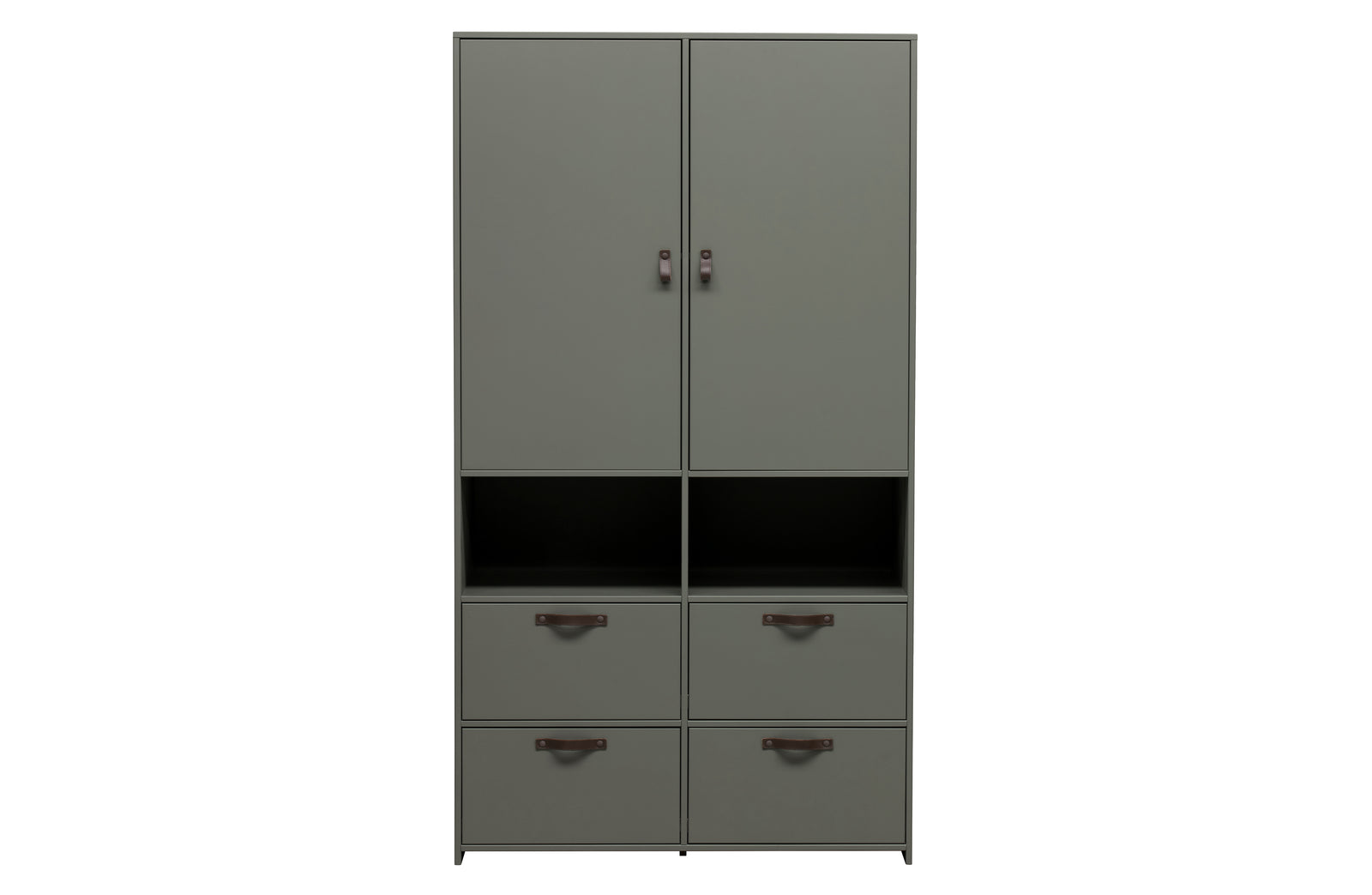 Armoire 2 Portes 4 Tiroirs Etagères Gris Foncé Stage