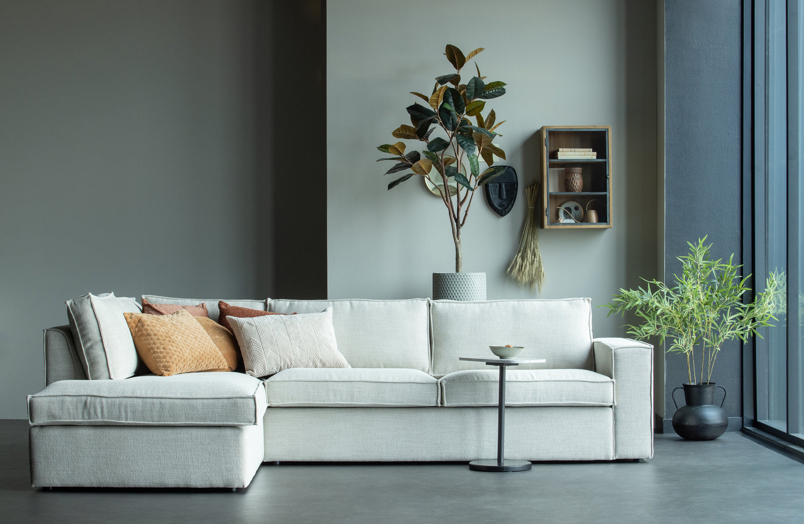 Canapé Angle 3 Places Gris Clair Naturel Freddie Méridienne à Gauche