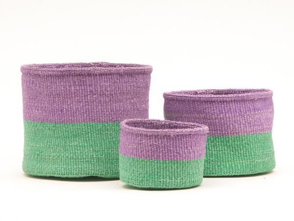 Panier Africain Sisal Violet et Vert Asubuhi S 20x20x15cm