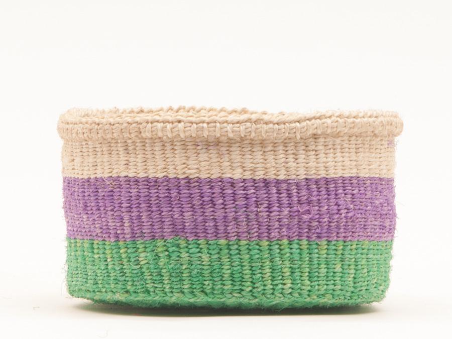Panier Africain Sisal Naturel Violet et Vert Hela 11x11x8cm
