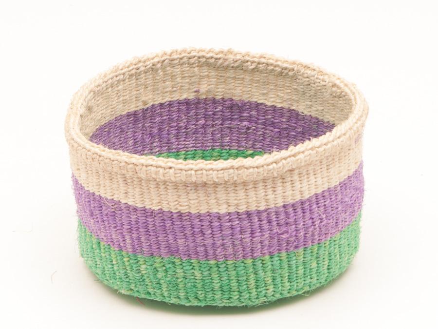 Panier Africain Sisal Naturel Violet et Vert Hela 11x11x8cm