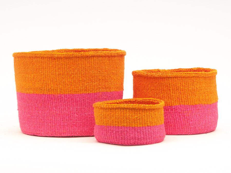 Panier Africain Sisal Orange et Rose Kali M 25x25x20cm