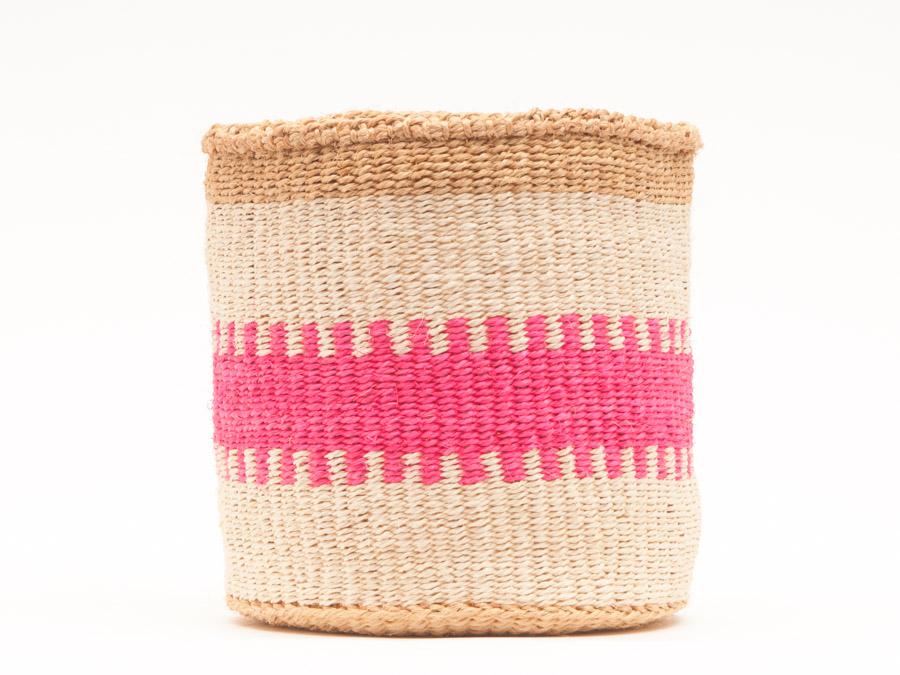 Panier Rangement Africain Sisal Naturel et Rose Kuzuia L 33x33x33cm
