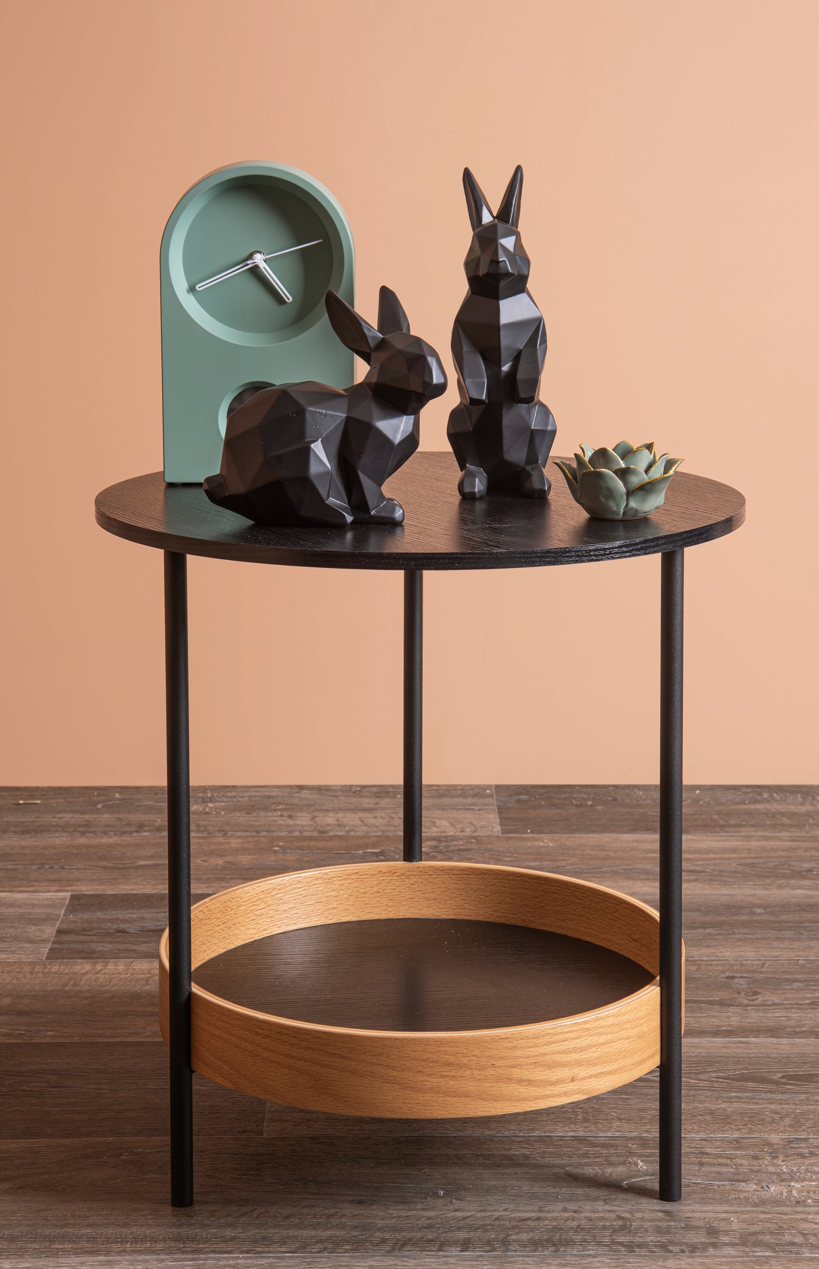 Table d'Appoint Bois Métal Noir 2 Plateaux