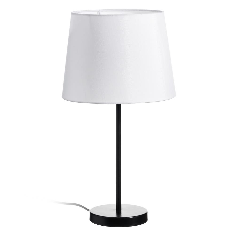 Lampe de table Metal Noir Tissu Blanc 25x25x45cm