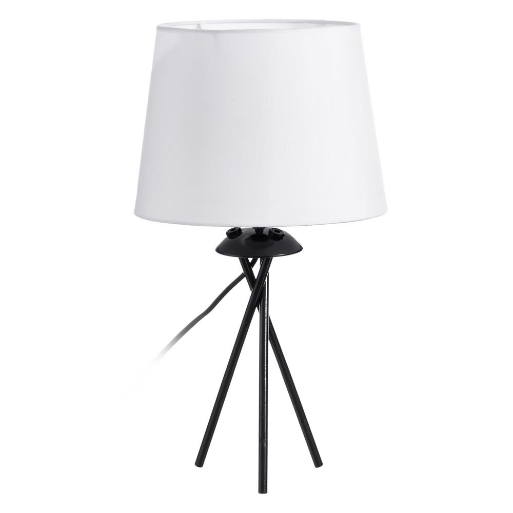Lampe de table 3 Pieds Metal Noir Tissu Blanc 25x25x45cm