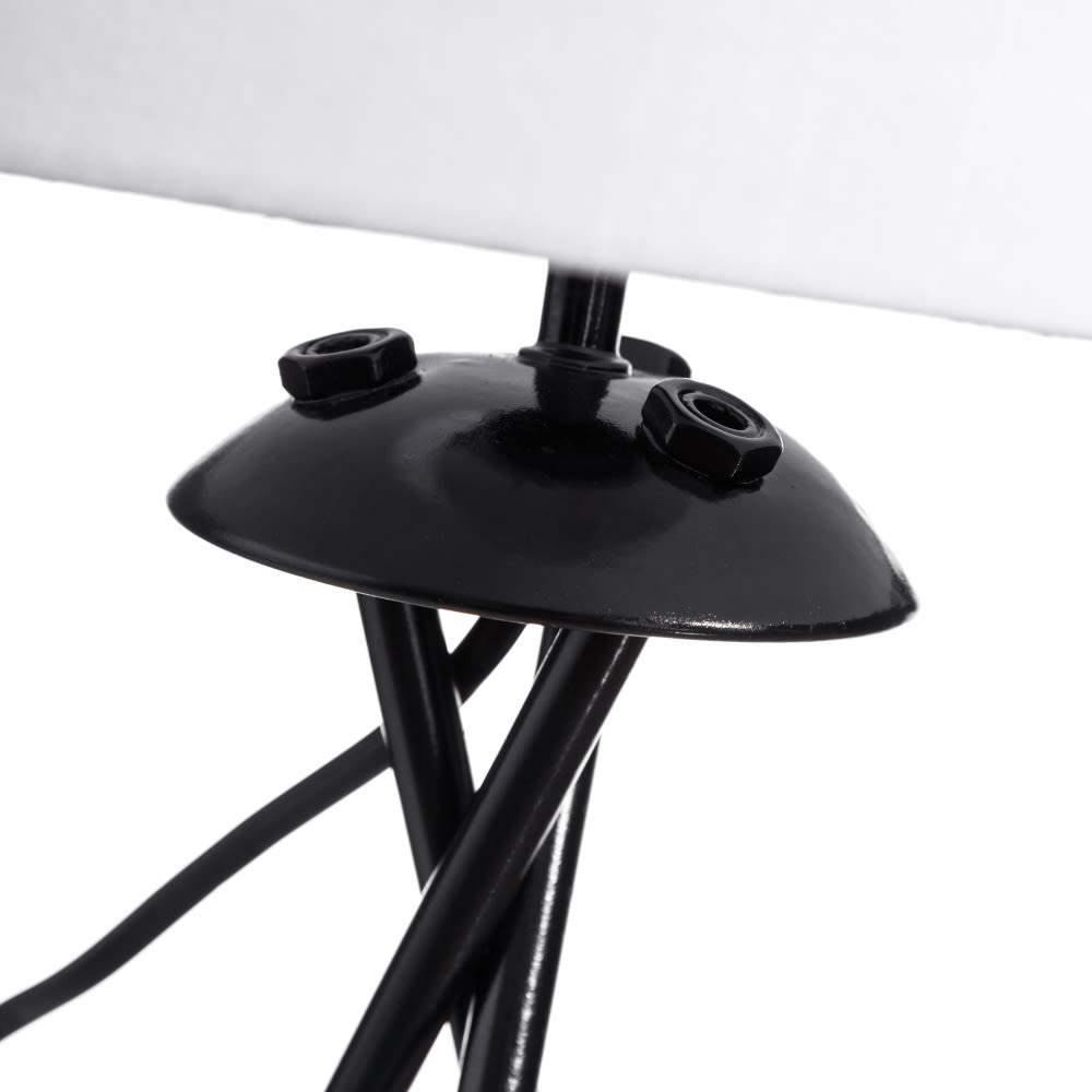 Lampe de table 3 Pieds Metal Noir Tissu Blanc 25x25x45cm