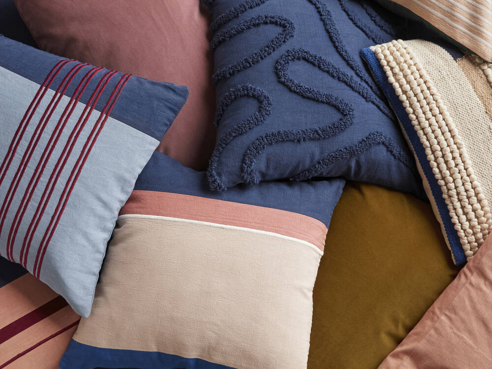 Coussin Rose Bleu Blanc Rayures 50x50