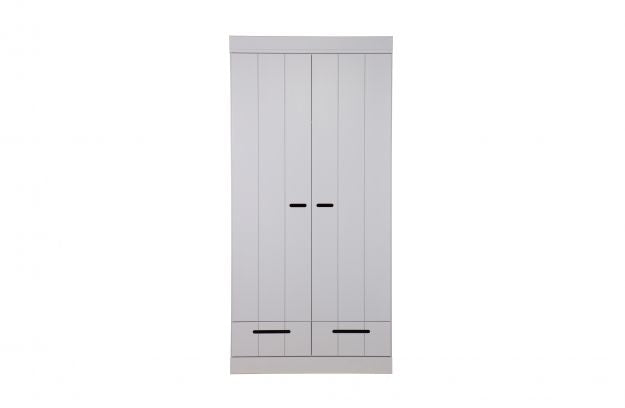 Armoire 2 Portes 2 Tiroirs Penderie Gris Clair Connect