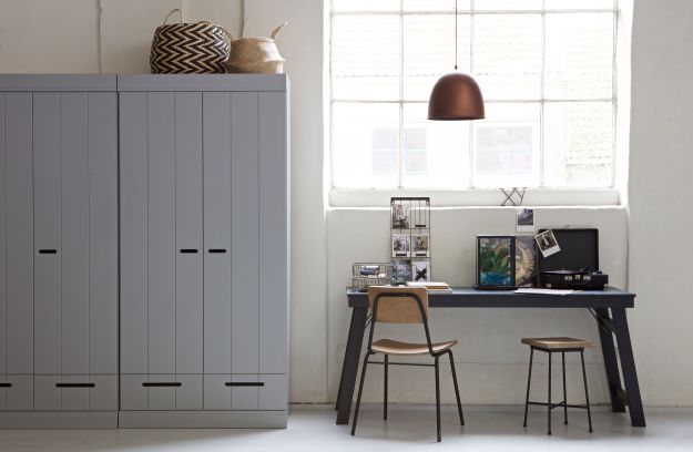 Armoire 2 Portes 2 Tiroirs Penderie Gris Clair Connect