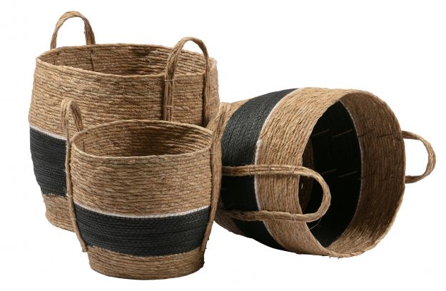 Panier Tressé Naturel et Noir x3